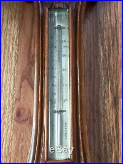 Large Antique Wood Carved Barometer Thermometer