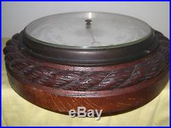 Large Antique Wood Carved English Aneroid Barometer with rope border
