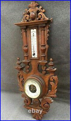 Large antique black forest barometer thermometer wood early 1900's France