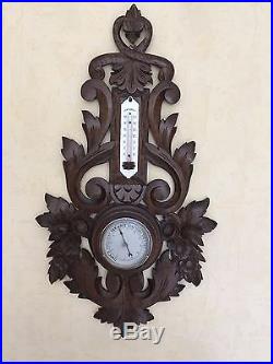 Large black forest French oak wood thermometer barometer hand carved