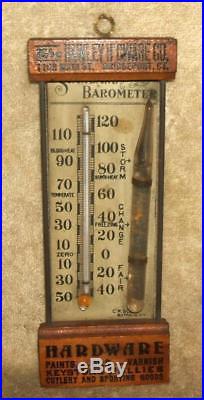 Late 1800's Standard Barometer & Thermometer Advertising Hawley H'Dware Bpt CT
