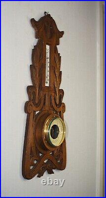 Late 19th Century Art Nouveau Barometer Made of Wood, Metal, Brass