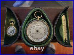Lilley & Son London Compensated Barometer, Compass & Thermometer Set, Velvet Ca
