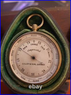 Lilley & Son London Compensated Barometer, Compass & Thermometer Set, Velvet Ca