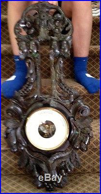 MAGNIFICIENT BLACK FOREST WALNUT CARVED BAROMETER FROM AMSTERDAM ESTATE