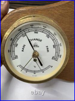 Made In German Viking Barometer Wood & Double Brass Ship Weather Instrument