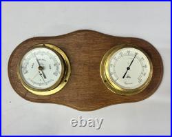 Made In German Viking Barometer Wood & Double Brass Ship Weather Instrument