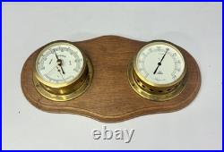 Made In German Viking Barometer Wood & Double Brass Ship Weather Instrument