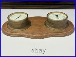 Made In German Viking Barometer Wood & Double Brass Ship Weather Instrument