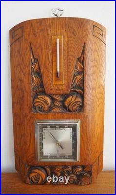 Magnificent Art Deco Roses French Carved Walnut Thermometer Barometer Station W