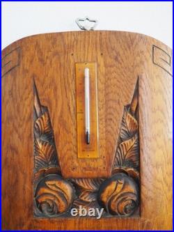 Magnificent Art Deco Roses French Carved Walnut Thermometer Barometer Station W