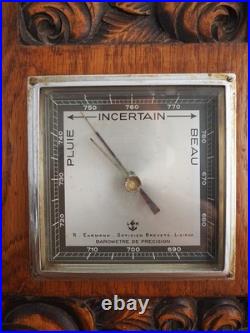 Magnificent Art Deco Roses French Carved Walnut Thermometer Barometer Station W