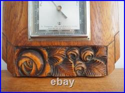 Magnificent Art Deco Roses French Carved Walnut Thermometer Barometer Station W