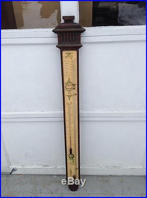 Magnificent Vintage English Mahogany Stick Barometer The Atlas Torricelli 1643