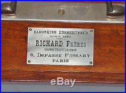 Mahogany Cased Recording Barograph Barometer Richard Freres a Paris