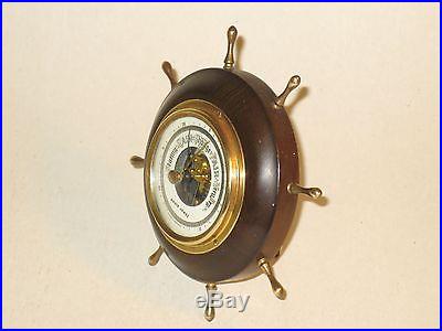 NICE VINTAGE SHIPS WHEEL SHAPED WEATHER INDICATOR BAROMETER