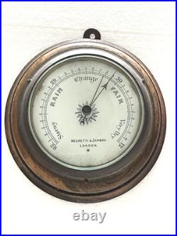 Negretti & Zambra London Round Wood Base Pocket Barometer c. 1880 VERY RARE