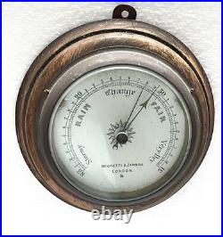 Negretti & Zambra London Round Wood Base Pocket Barometer c. 1880 VERY RARE