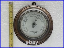 Negretti & Zambra London Round Wood Base Pocket Barometer c. 1880 VERY RARE