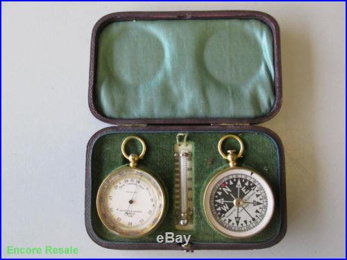 Negretti & Zambra Pocket Compensated Barometer & Compass w/Thermometer in Case