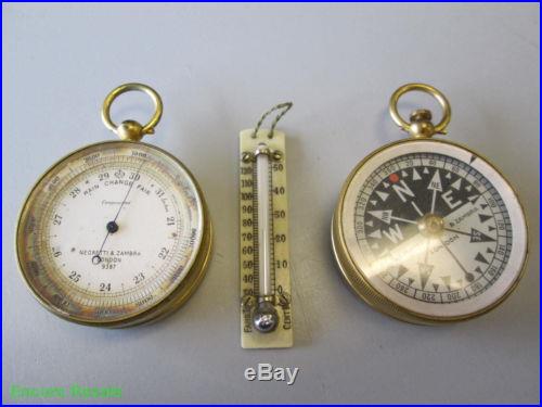 Negretti & Zambra Pocket Compensated Barometer & Compass w/Thermometer in Case