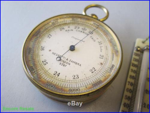 Negretti & Zambra Pocket Compensated Barometer & Compass w/Thermometer in Case