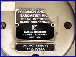 Negretti & Zambra Precision Aneroid Barometer Mk2 Range 900-1050mb