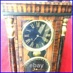 Nice 1911 New Haven Black Double Dial Calendar Clock With Painted Grain Finish