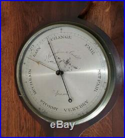 Nice English Antique Mahogany Banjo Wheel Barometer Thermometer ca 1900 from
