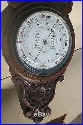 OLD 1890s Carved Wood Admiral Fitzroys Indications Barometer & Thermometer
