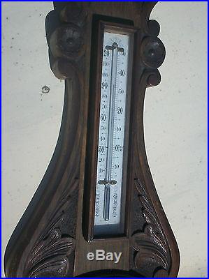 OLD 1890s Carved Wood Admiral Fitzroys Indications Barometer & Thermometer