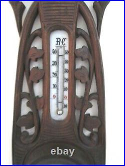 OLD GERMANY Art Nouveau Black Forest Old Barometer and Thermometer