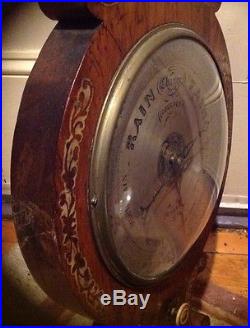ORNATE ANTIQUE BANJO WHEEL BAROMETER MAHOGANY with MOTHER OF PEARL INLAY MOP