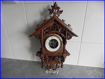 Old Antique Dutch Barometer Carved Black Forest Wood