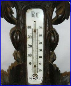 Old Black Forest Carved Wood Thermometer / Barometer 599 32 As Is