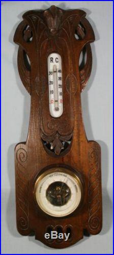Old Carved Wood Brass Wall Barometer HF Model 979 NR