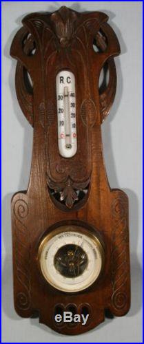 Old Carved Wood Brass Wall Barometer HF Model 979 NR