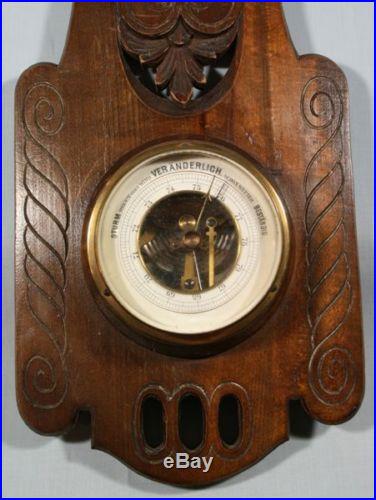 Old Carved Wood Brass Wall Barometer HF Model 979 NR