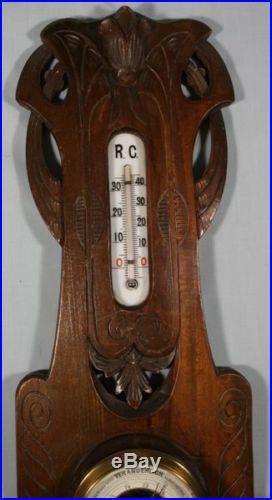 Old Carved Wood Brass Wall Barometer HF Model 979 NR