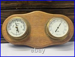 Old German Nautical Barometer Double Brass Viking Weather Gauge on Wood Panel