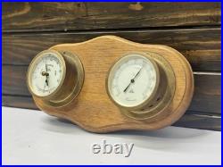 Old German Nautical Barometer Double Brass Viking Weather Gauge on Wood Panel