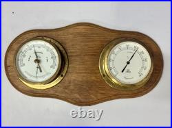 Old German Nautical Barometer Double Brass Viking Weather Gauge on Wood Panel