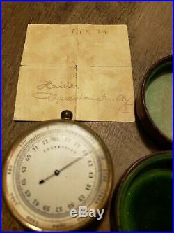 Pocket German Combo Barometer Compass Thermometer Original Case RARE Brass
