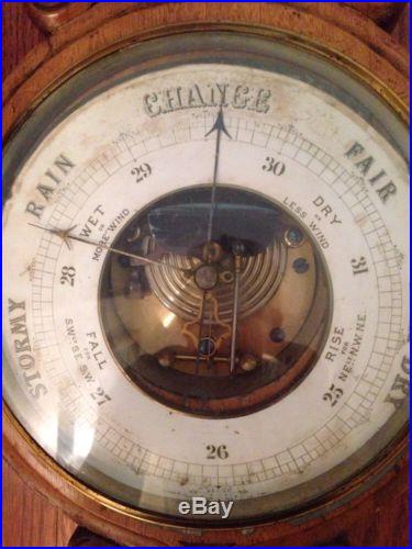 Primitive Antique Barometer Thermometer & Clock Carved