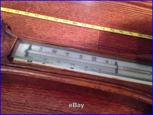 Primitive Antique Barometer Thermometer & Clock Carved