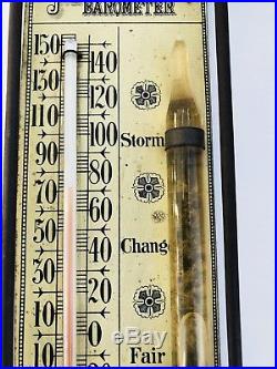 Primitive Antique Manhattan Barometer and Thermometer Wood Metal Brooklyn NY