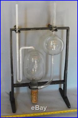 Primitive Antique marine barometer wrought iron hand blown glass distiller 1800s