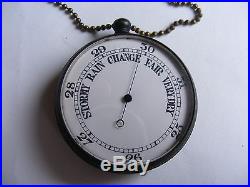 Quality Antique Pocket Barometer withFusee Chain Porcelain Dial Serviced