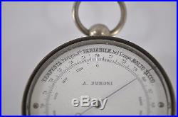 Rare 19th Century Italian Cased Pocket Barometer Compass & Thermometer