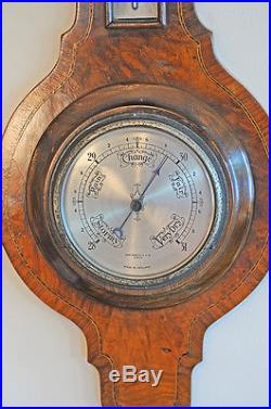 RARE 19th C. English Burled Walnut, Inlaid Wall Barometer John Wardale, London